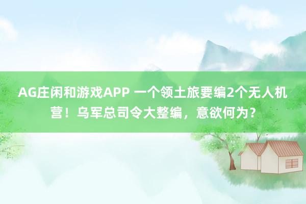 AG庄闲和游戏APP 一个领土旅要编2个无人机营！乌军总司令大整编，意欲何为？