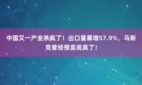 中国又一产业杀疯了！出口量暴增57.9%，马斯克曾经预言成真了！