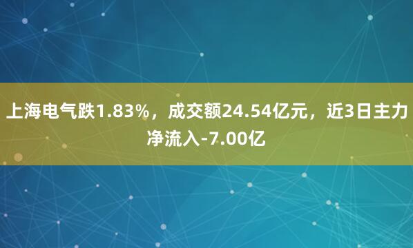 上海电气跌1.83%，成交额24.54亿元，近3日主力净流入-7.00亿