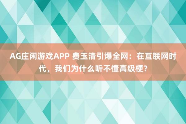 AG庄闲游戏APP 费玉清引爆全网:在互联网时代,我们为什么听不懂高级梗?